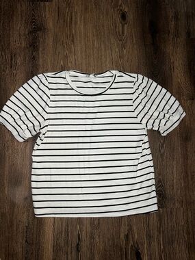 Green Envelope White and Black Striped Short Sleeve Tunic